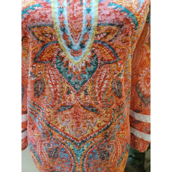Ruby Rd Blouse Women's Large Multicolor Paisley Print Long Sleeve Tunic Top - Picture 9 of 14